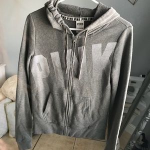 grey victoria’s secret pink full zip hoodie